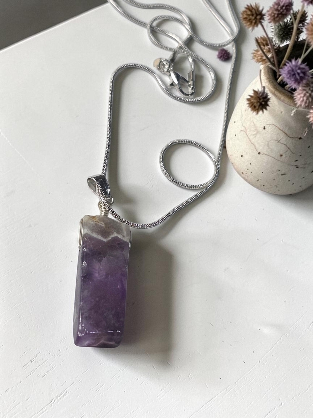 Amethyst Point Pendant Necklace - Purple